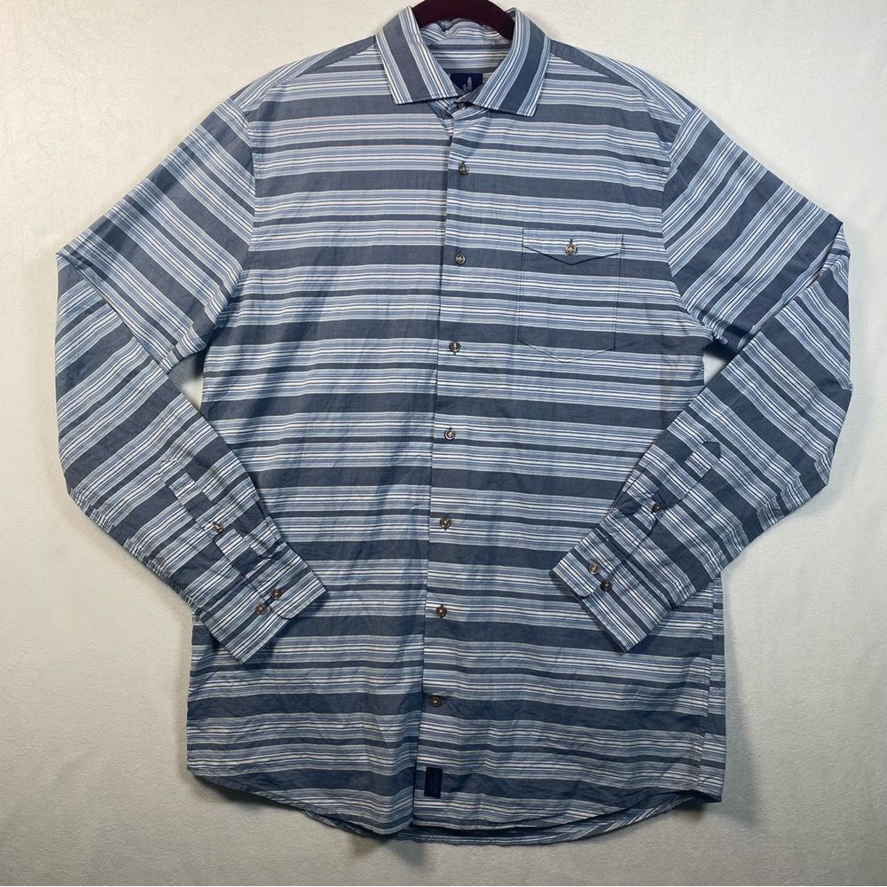 Johnnie-O Blue Striped Long Sleeve Button Down Chandler Shirt Size Large